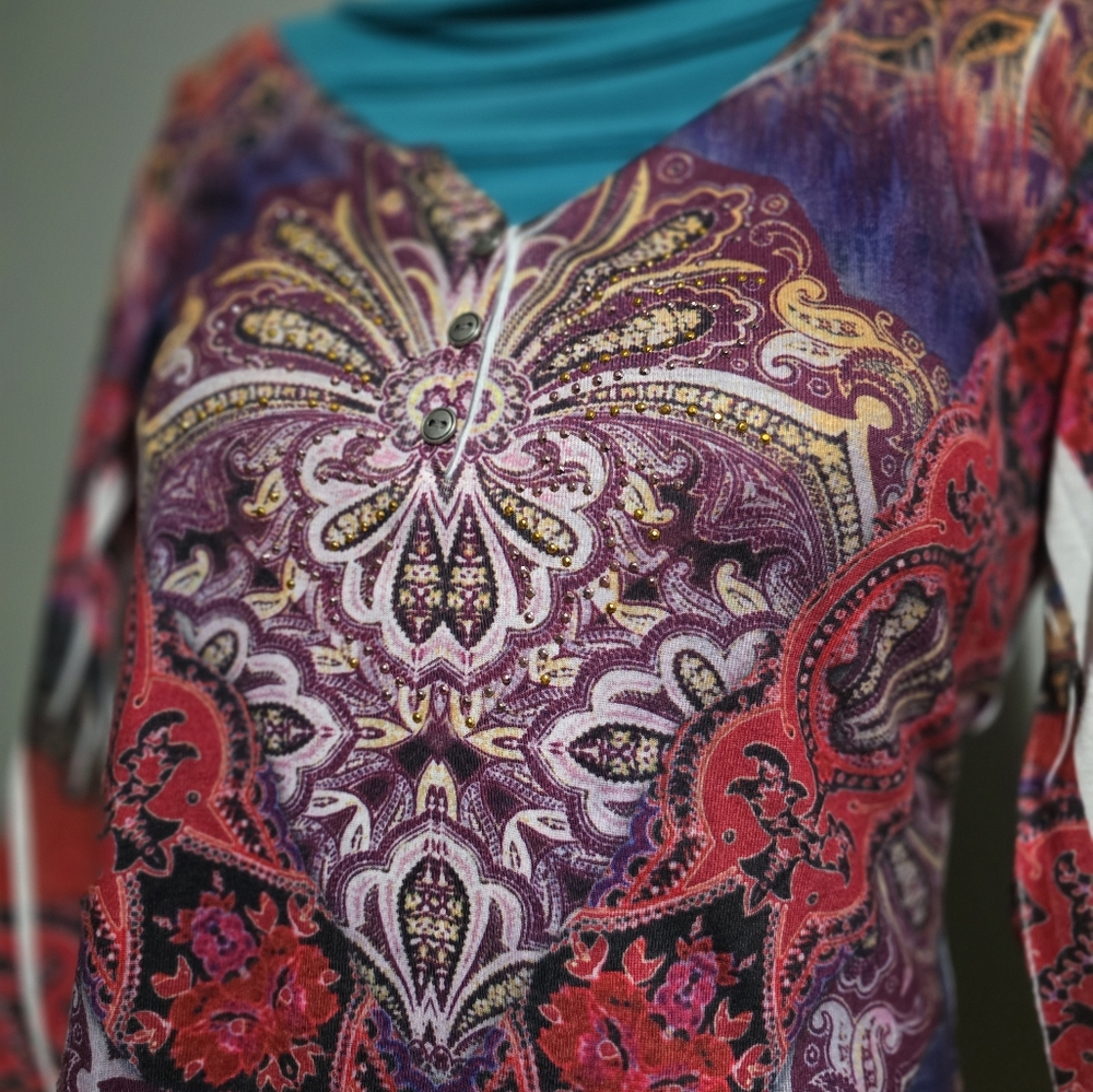 Style Co 3/4 Sleeve Printed Top Womans Size PM